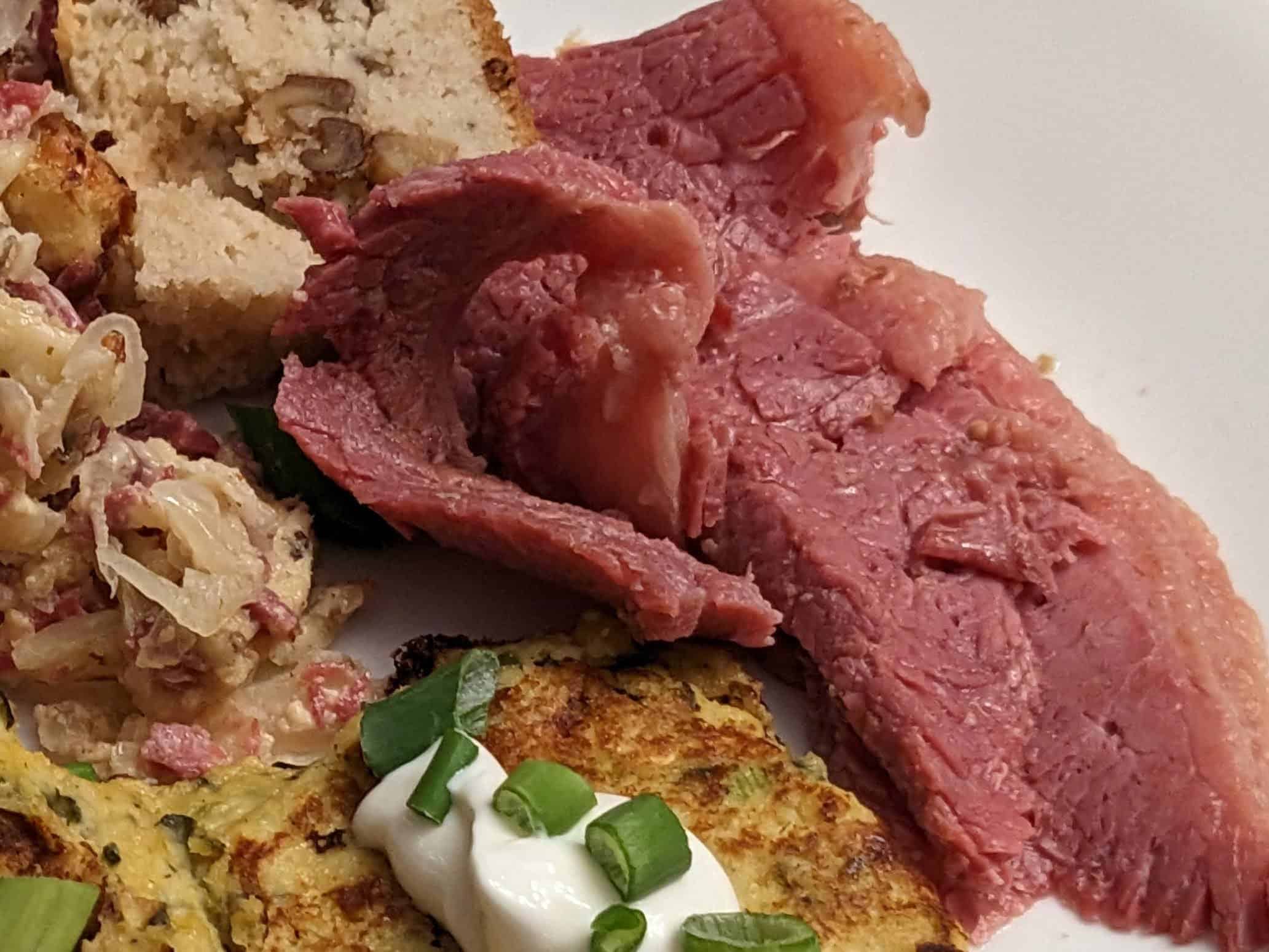 Sous Vide Corned Beef sliced and plated