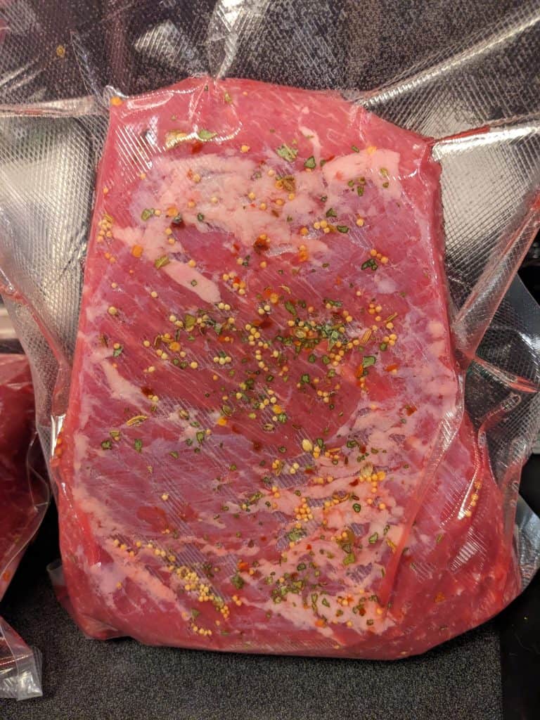 Sous Vide Corned Beef vacuum sealed with spices