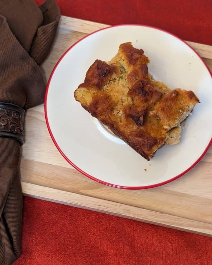 Keto Gruyere Bread Pudding on a plate by itself