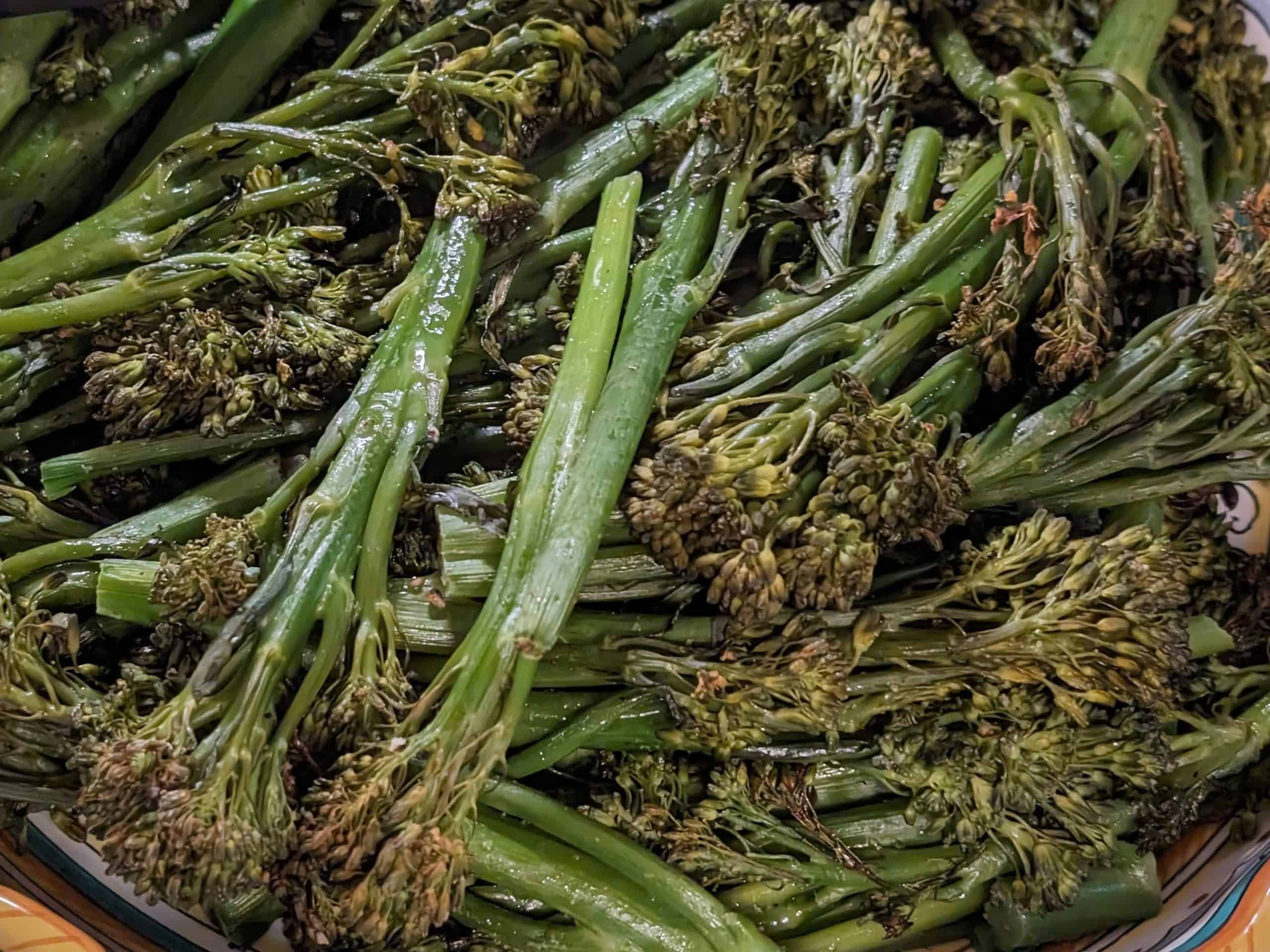 Garlic Roasted Broccolini in a serving bowl