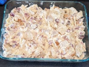 Keto Chicken Ham and Cheese Stuffing - ready to bake in casserole dish