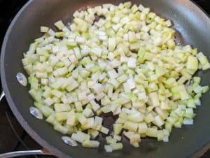 Chayote squash diced and in pan to cook