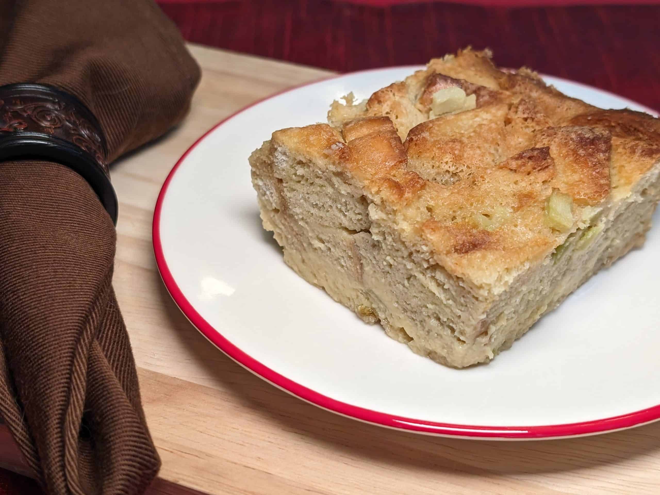 Keto Pineapple Bread Pudding plated close-up