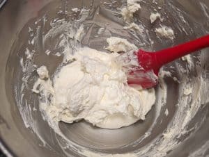 Lemon Cream Cheese Frosting in a mixing bowl