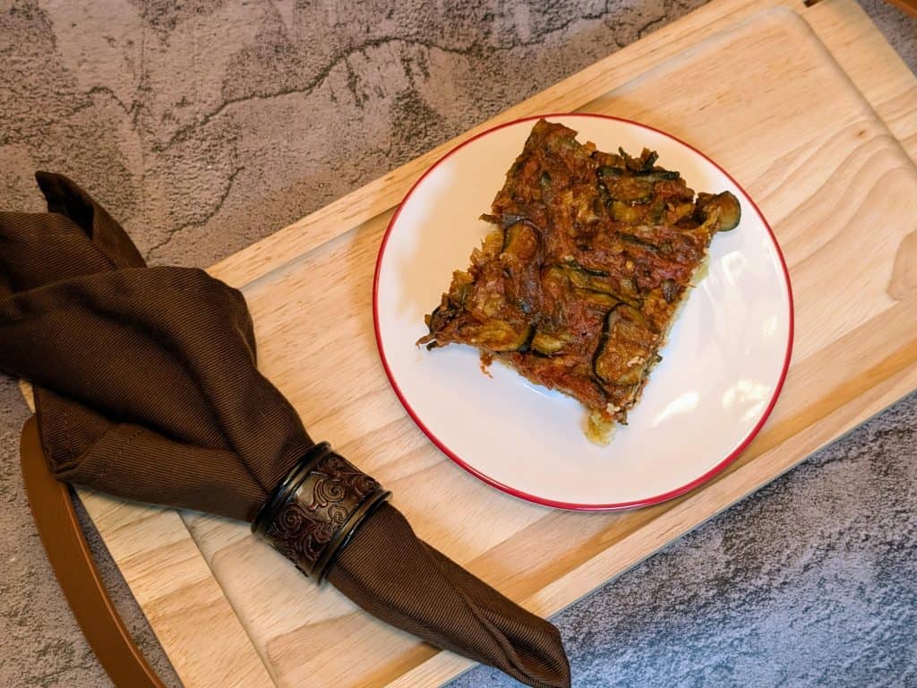 Saucy Zucchini Biscuit Bake plated