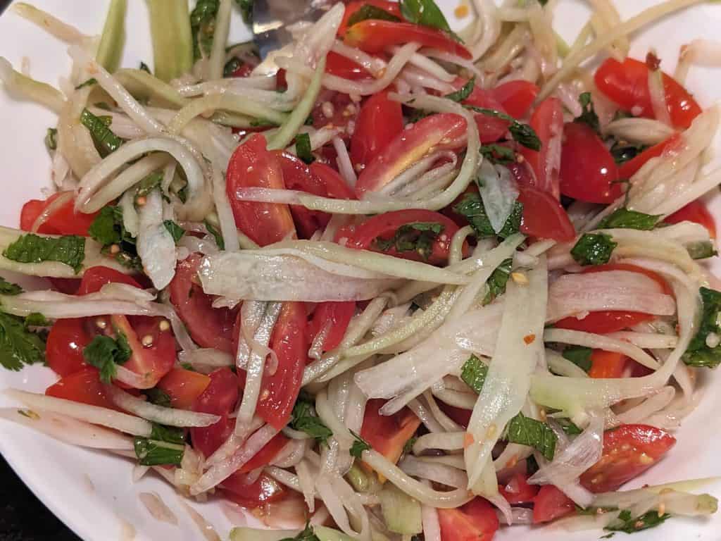 Tropical Keto Chayote Salad in a bowl