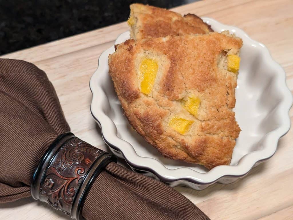 Dairy Free Mango Almond Flour Scones Plated and Close Up