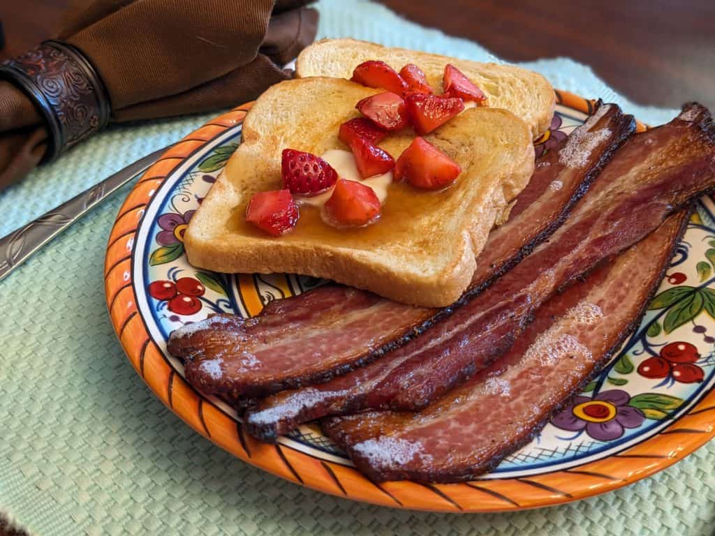 Keto French Toast plated with Strawberries