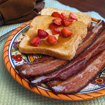 Keto French Toast plated with Strawberries