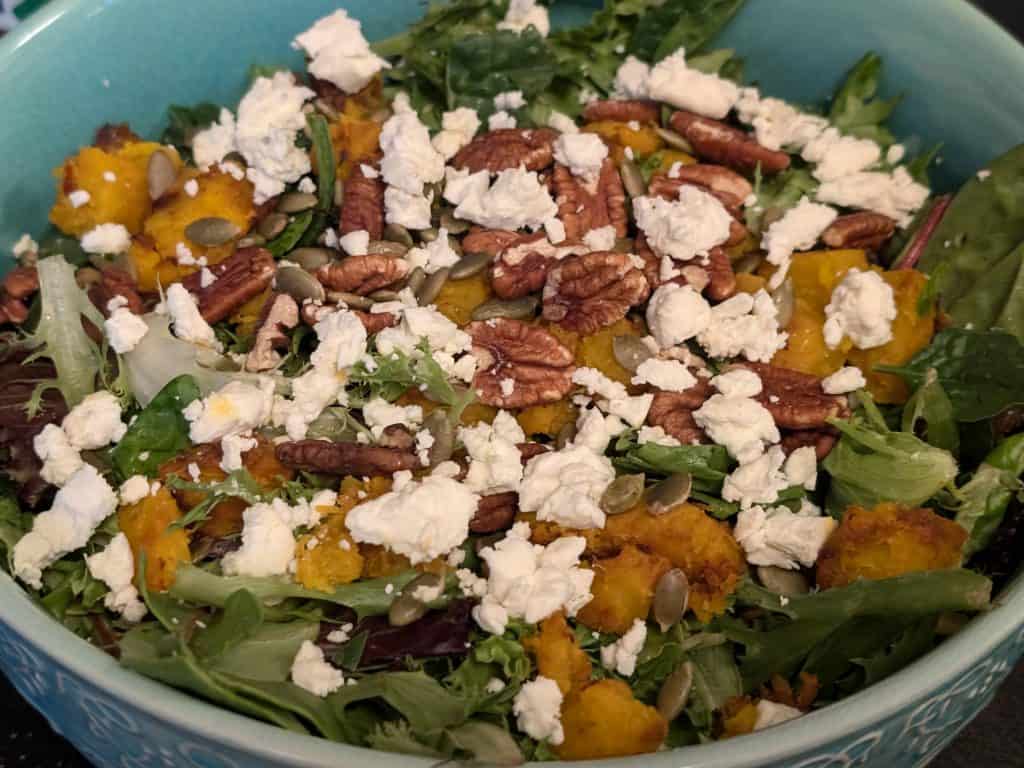 Roasted Spiced Pumpkin Salad in a serving bowl