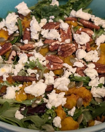 Roasted Spiced Pumpkin Salad in a serving bowl