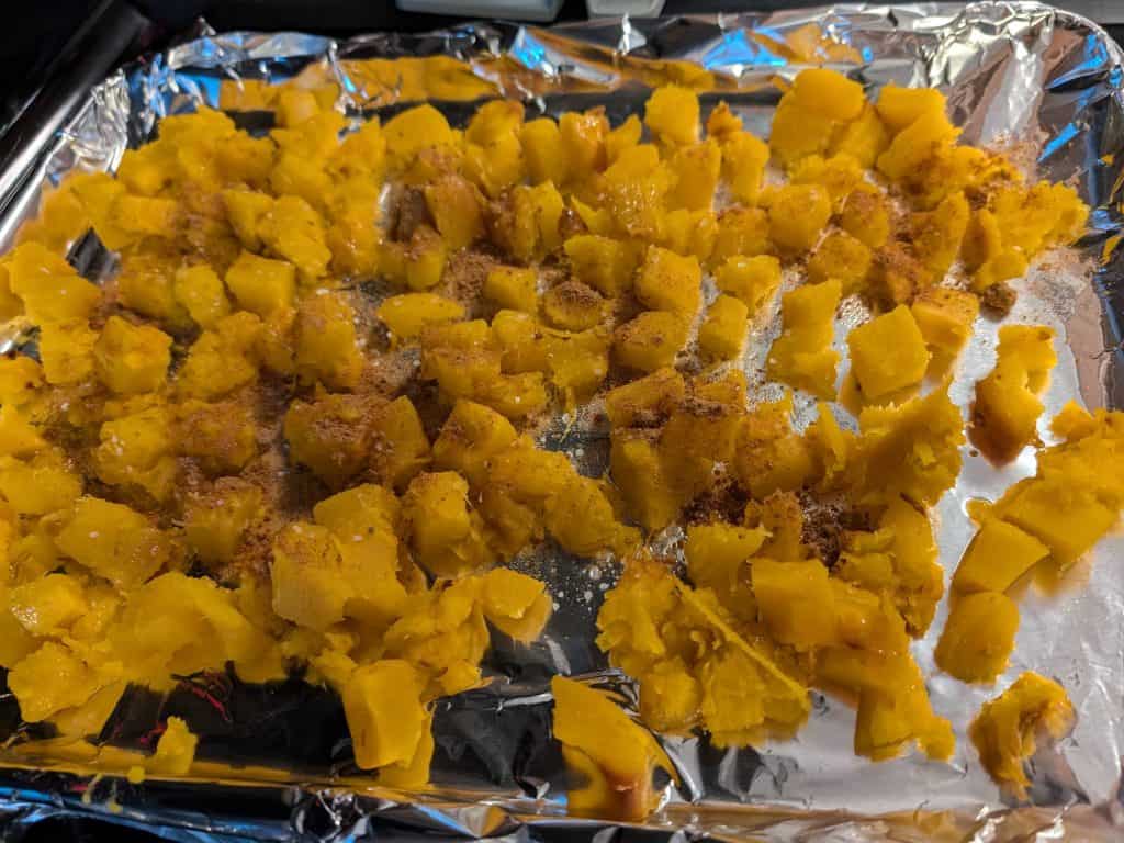 Spiced Pumpkin Cubes on a sheet pan