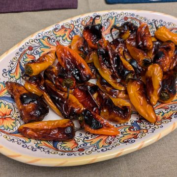 Blistered Mini Peppers on a serving dish