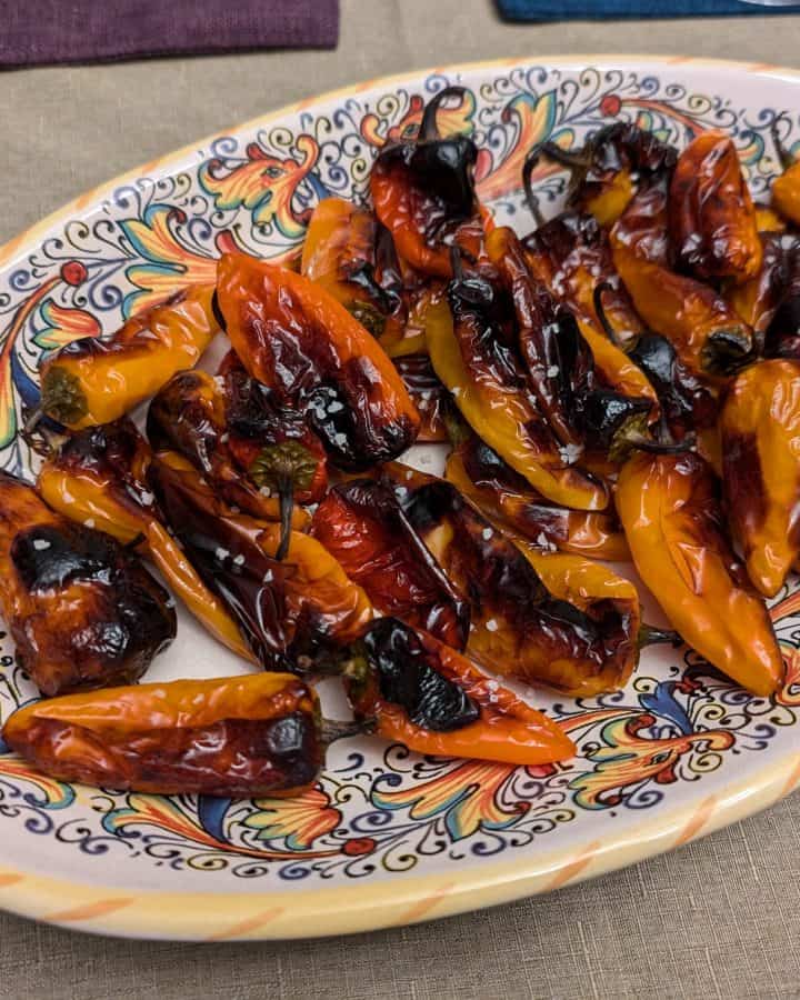 Blistered Mini Peppers on a serving dish