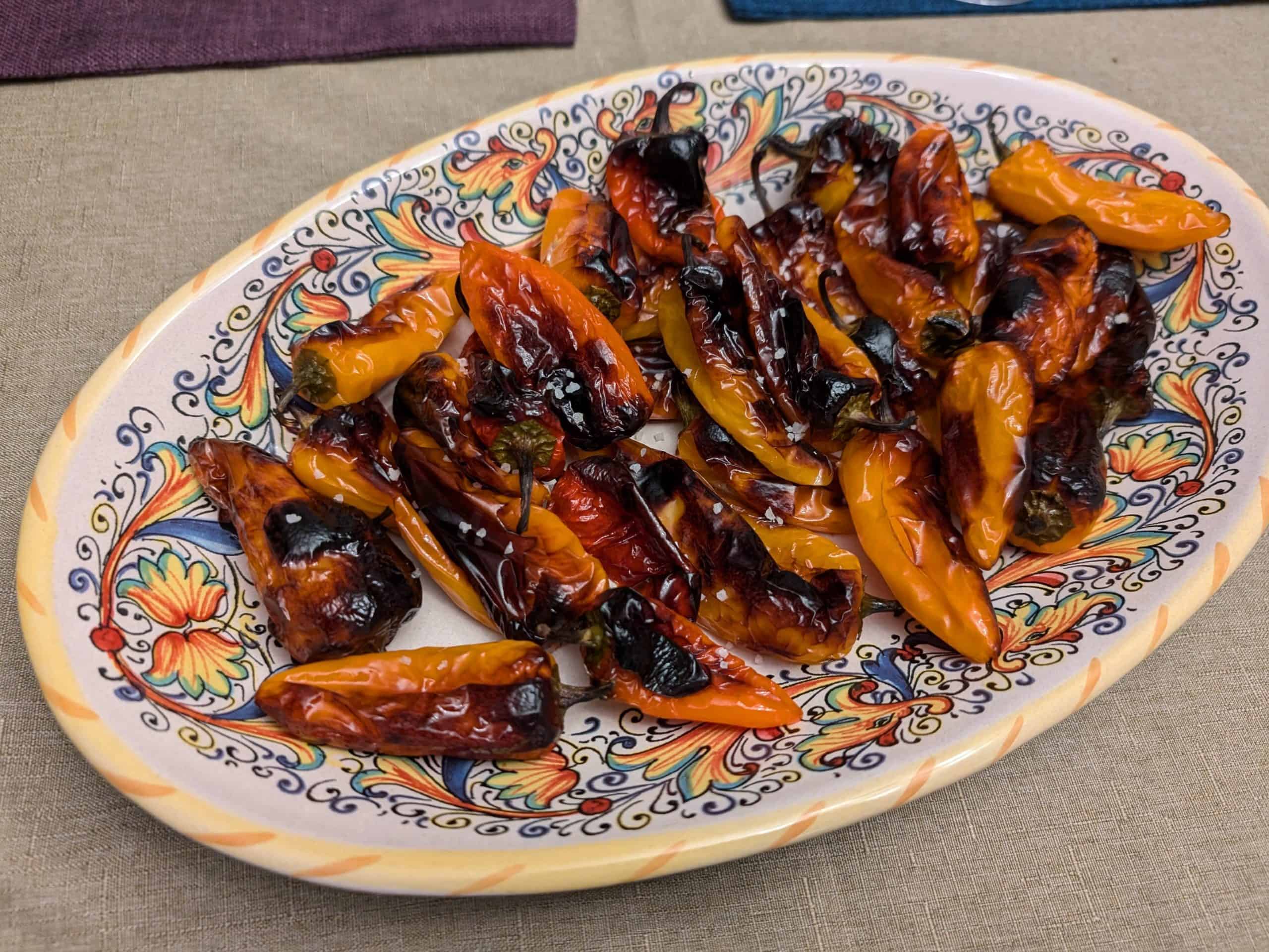 Blistered Mini Peppers on a serving dish