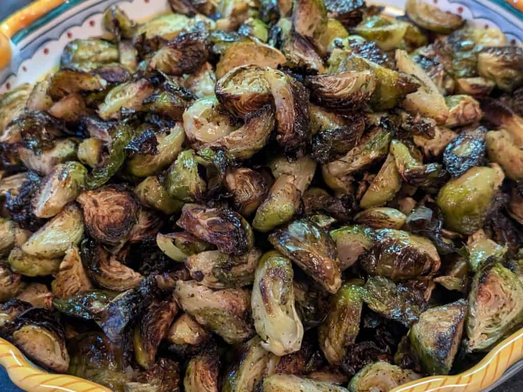 Easy Roasted Brussels Sprouts on a serving platter