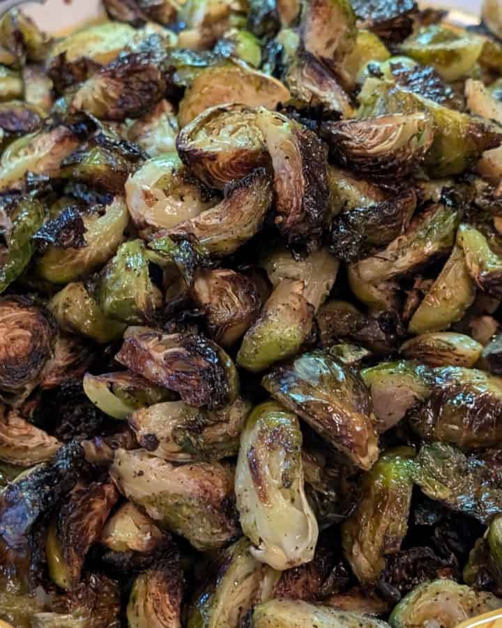 Easy Roasted Brussels Sprouts on a serving platter