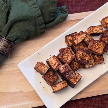 Spiced and Seared Paneer Cubes on a plate