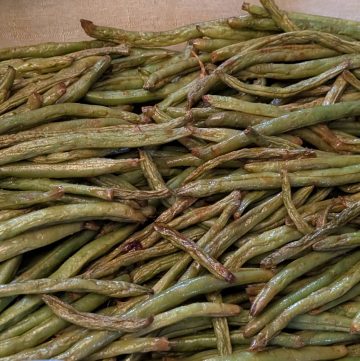 Chaat Party Roasted Green Beans in a serving dish
