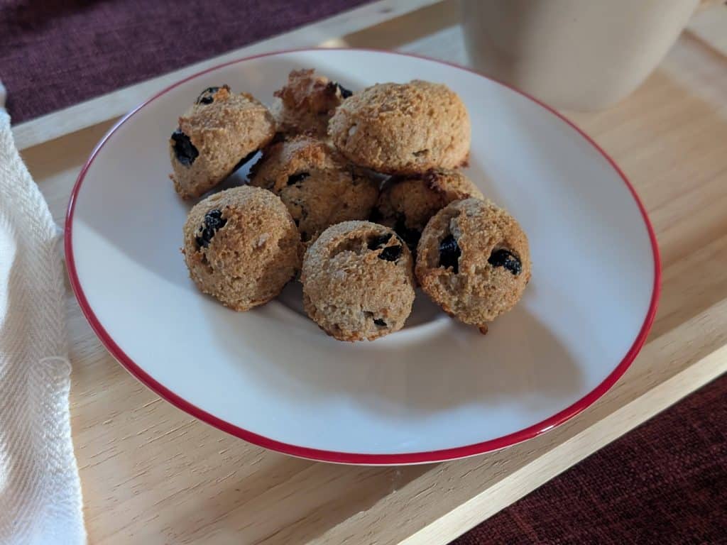 Blueberry Spice Muffin Balls on a plate close up